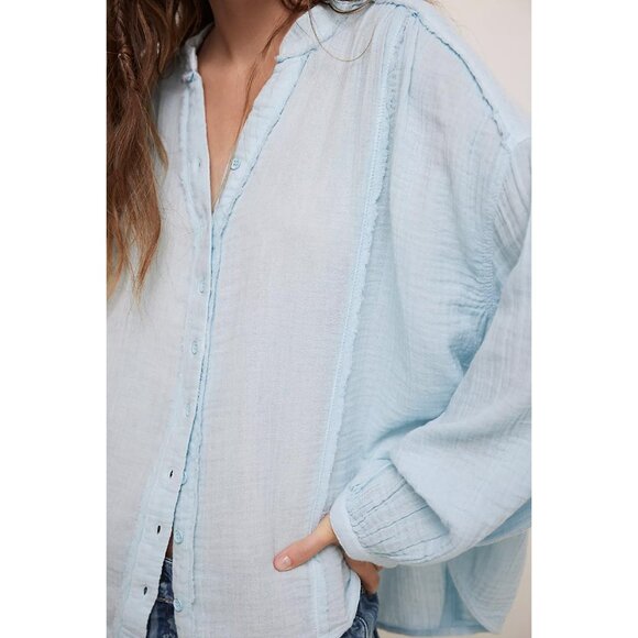 🆕 FREE PEOPLE We The Free Valley Double Cloth Shirt / Ice Water - Picture 3 of 10